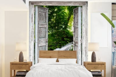 Behang - Fotobehang Waterval - Doorkijk - Landschap - Breedte 195 cm x hoogte 260 cm