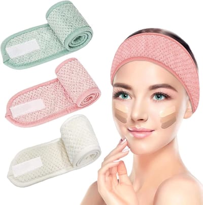 3-Pack Vrouwen Spa Band - Ultra Zachte Coral Fleece Make-up en Gezichtsreiniging Band voor Yoga en Douche (Lichtgroen, Roze, Wit)