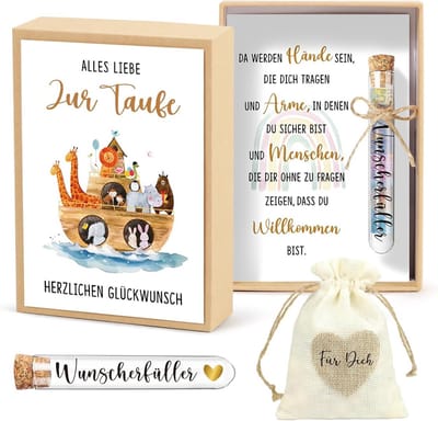 Doopcadeau Geldgeschenk met Jutezakje en Reageerbuisje voor Jongens en Meisjes