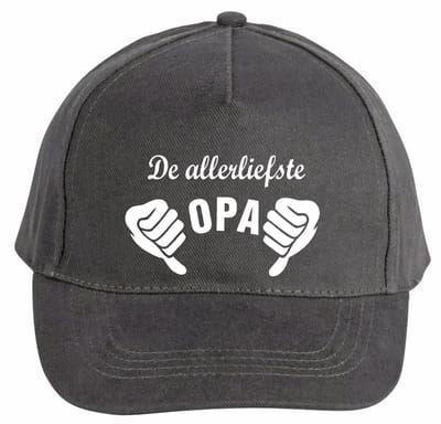 Mijncadeautje - 5 panel - Cap - Verstelbaar - Pet van 100% dik geborsteld katoen- unisex - opdruk wit - de allerliefste opa - chique grijs