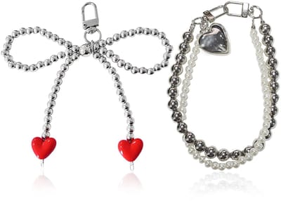 Dailygoods- Liefdeshanger met dubbele ketting - Multifunctioneel - Telefoonketting - Sleutelhanger - Zilverkleurig - Uniek ontwerp - 12 x 12,5 cm - Sieraden