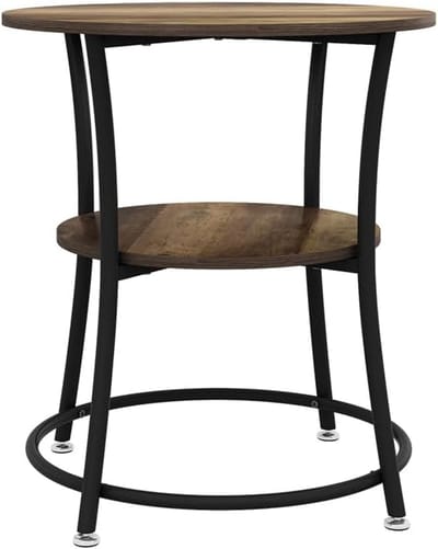 Salontafel met plank - Bijzettafel Ronde tafel - Woonkamer opbergen - Eiken rustiek design