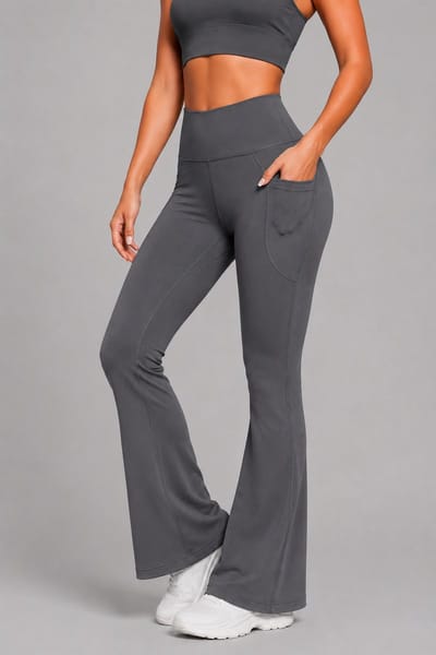 SparkNine Lume flared sportlegging dames - S - grijs - petite lengte - hoge taille - elastisch - met zijzakken - elegant - niet doorschijnend & rekbaar