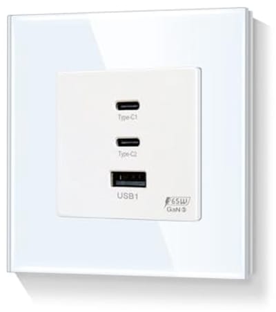Supersnel Opladen Stopcontact 65W met 3 Poorten en Glazen Frame