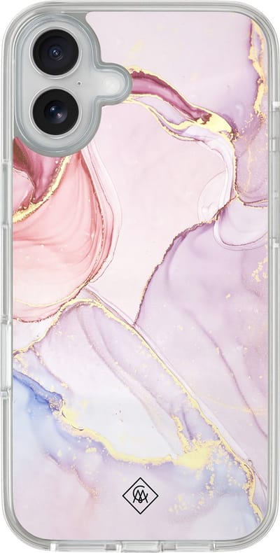 Casimoda® hoesje - Geschikt voor iPhone 16 - Marmer roze paars - 2-in-1 case - Schokbestendig - Marble design - Verhoogde randen - Paars, Transparant