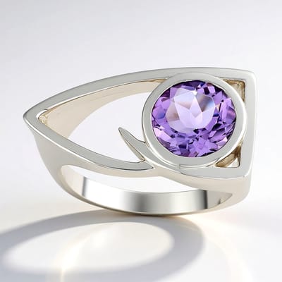 Cavill - Zilveren ring 925 Sterling Zilver - Braziliaanse Amethist 1,43 ct - Ronde Bezelzetting - Elegante Paarse Damesring - Maat 16-20