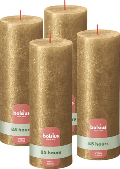Bolsius - Rustieke kaars Shimmer - 4 Stuks - Metallic Goud - 19cm - 85 branduren