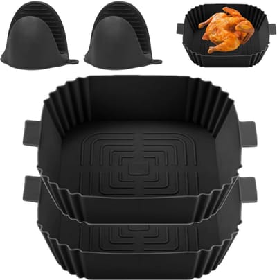 Dailygoods- Siliconen Mal - 2 Stuks - Herbruikbaar - Bakvorm voor Airfryer - Oven en Magnetron - Inclusief Ovenhandschoenen