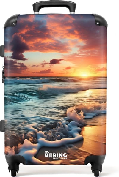 NoBoringSuitcases.com® - Koffer groot - Rolkoffer lichtgewicht - Golvende zee bij zonsondergang - Reiskoffer met 4 wielen - Grote trolley XL - 20 kg bagage