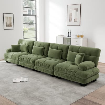 MODENUIT Hoekbank - Modulaire 4-Zits - Diepe Zitting Met Kussens - Voor Woonkamer En Kantoor - Chenille Groen