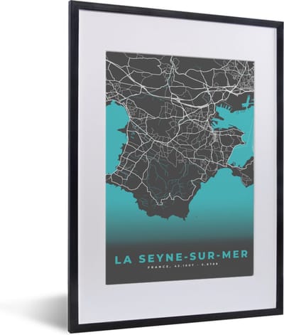 Fotolijst incl. Poster - Plattegrond - La Seyne-sur-mer - Frankrijk - Kaart - Stadskaart - 30x40 cm - Posterlijst