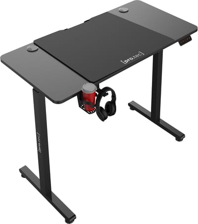 Game bureau Stryn zit sta elektrisch 120x60x72-117 cm zwart carbon look en zwart pro.tec