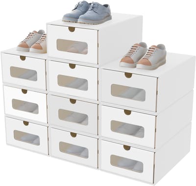 ACXIN Schoenendozen Stapelbaar - Opbergdoos Met Transparant Kijkvenster - 34,5x23,5x13,5cm Wit 10 Stuks