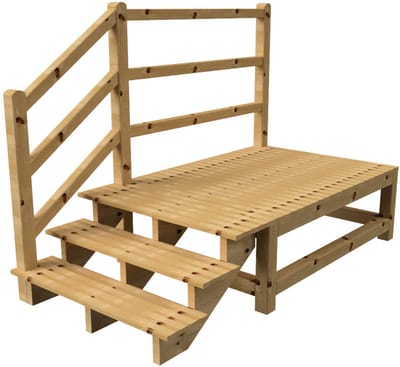MILANO buitentrap 3 treden H54 cm - bordes L189 x B120 cm - trapleuning links - bordesleuning links
