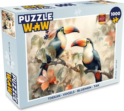 Puzzel Toekan - Vogels - Bloemen - Tak - Legpuzzel - Puzzel 1000 stukjes volwassenen