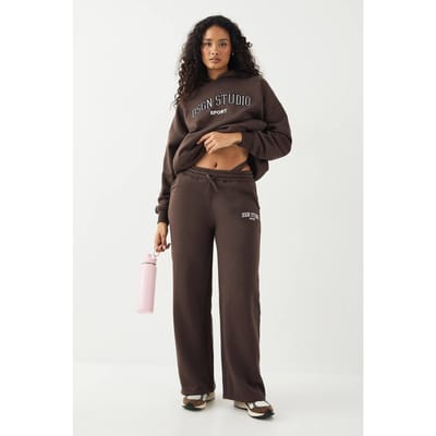 Dames Petite DSGN Studio Applique Rechte Pijp Jogger | Espresso | Maat: XL