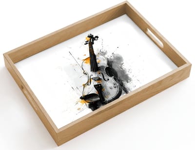 Dienblad hout 40x30 cm - Schootdienblad - Viool - Oranje - Zwart - Penseelstreken - Borrelplank rechthoek - Plateau dienbladen