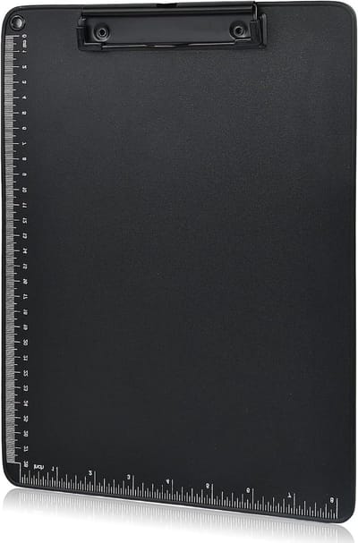 Clipboard van Aluminium met Metalen Klem en Meetlat voor Kantoor en School (Zwart, A4) - Duurzaam, Lichtgewicht, Multifunctioneel