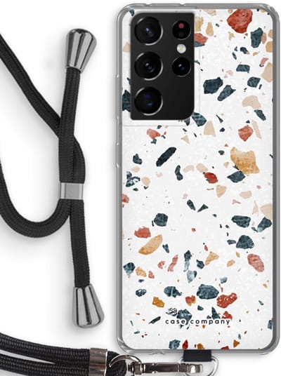 Case Company® - Hoesje met koord geschikt voor Samsung Galaxy S21 Ultra hoesje met Koord - Terrazzo N°4 - Telefoonhoesje met Zwart Koord - Bescherming aan alle Kanten en Over de Schermrand