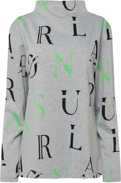 Laurasøn - Dames - Sweatshirt letterprint opstaande kraag lange mouw ECOTEX - Grijs melange - Maat L