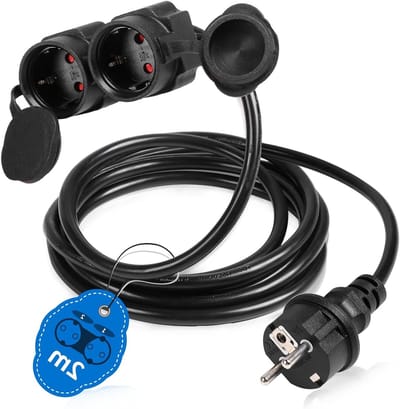 SnelShoppen - Verlengkabel voor Buiten IP44, 2 m, 3500 W, 2 Geaarde Stopcontacten, Ideaal voor Tuin, Camping en Feestjes