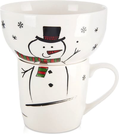 Kinderbeker met kom Porselein Sneeuwman 2 delig - Drinkbeker - Kinder Beker - Mok voor Kinderen - Kindermok - Kinderkom - Baby Kommetje - Kinderkommetje - Kom - Kommen - Schaaltje - Schaal