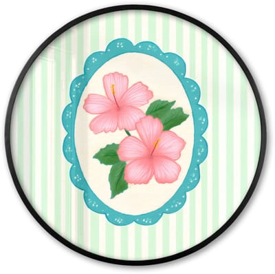 Poster in lijst Rond - Fotolijst 60x60 cm - Posters - Bloemen - Ovaal - Strepen - Groen - Ronde posterlijst zwart - Decoratie - Wanddecoratie woonkamer - Muurdecoratie slaapkamer