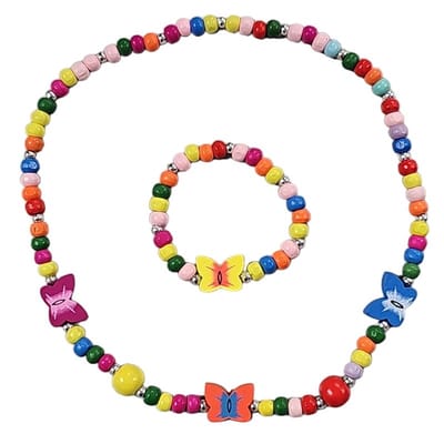Fako Bijoux® - Kinderketting en Armband - Hout - Vlinders DLX