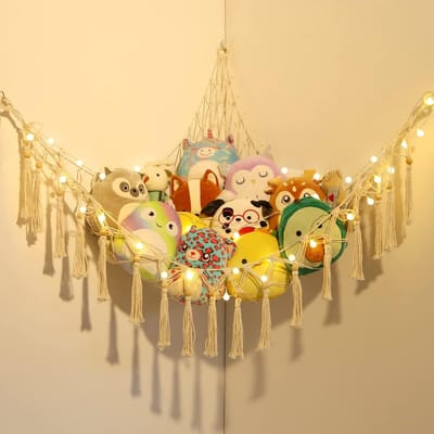 Speelgoed Hangmat voor Pluche Dieren - Macramé Opbergnet voor Teddyberen en Kinderkamer Decoratie