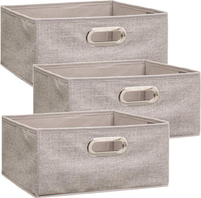 5Five Opbergmand/kastmand - Set van 3x stuks - beige - linnen - 14 liter - 31 x 31 x 15 cm - Opbergbox - Vakkenkast manden