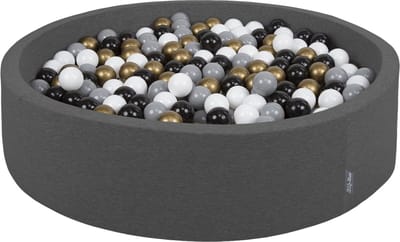 KiddyMoon rond ballenbad ballenbad 120x30cm/600 ballen ∅ 7cm ballenbakken kleurrijke ballen voor baby's spelen zwembad peuters, gemaakt in de eu, donkergrijs:wit-grijs-zwart-goud