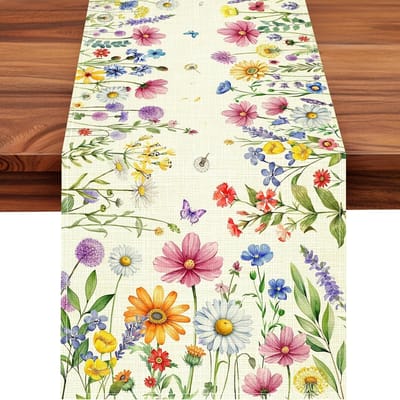 Lente Tulp Lavendel Bloemen Linnen Tafel Runner Feest Bruiloft Feest Decor Zomer Kleurrijke Bloemen Tafel Runners Tafel Decor 150x33cm
