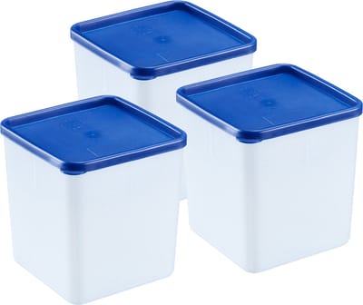 Westmark 3 voedselbewaar-/vriescontainers, inclusief deksels, vulvolume: elk 1,25 l, stapelbaar, kunststof, trio, kleur: transparant/blauw, 25332270