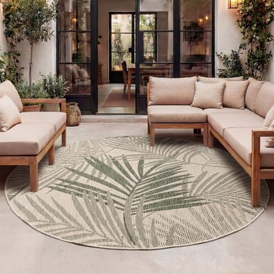 Fraai Rond buiten vloerkleed - Tiga Palm Groen - Ø 120cm