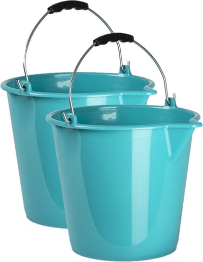 PlasticForte Huishoudemmer - 2x stuks - lichtblauw - 9 liter - emmer met schenktuit - met handvat