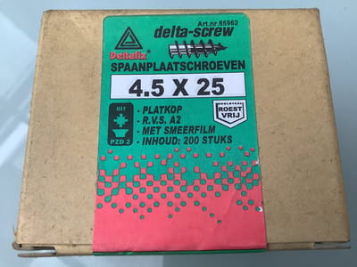 Deltafix spaanplaatschroef platkop / kruiskop r.v.s. a2 4.5 x 25 mm 200 st.