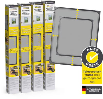 EASYmaxx Insect Protect Telescopische insectenhor voor ramen, met voorgemonteerd frame, uittrekbare insectenbescherming, geïntegreerd net- min. 73 x 83 cm tot max. 120x 140 cm - antraciet, 4 stuks
