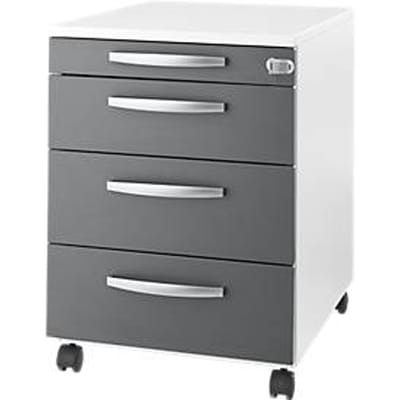 Verrijdbaar ladeblok LOGIN - 3 laden en 1 materiaallade - B 432 x D 580 x H 595 mm - centrale vergrendeling - wit/grafiet - ons merk Schäfer Shop Select