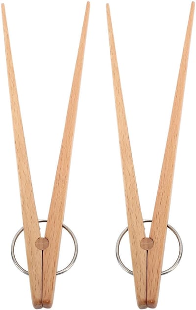 Dailygoods- Voedseltangen 2 Stuks - Houten Koken - Beukenhout - Antislip Handvat - Duurzaam - Veilig Gebruik - Keukentangen