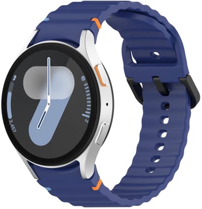 Siliconen wave bandje - geschikt voor Samsung Galaxy Watch 7 (40 & 44mm) / Watch 6 (Classic) / Watch 5 (Pro) / Watch 4 (Classic) / Watch FE - easy pin met gespsluiting - donkerblauw