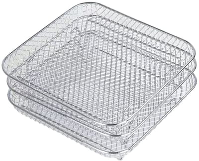 Dailygoods- Luchtfriteuserek 3-Laags - Roestvrij Stalen Dehydratorstandaard - Stapelbaar - 20x20x9 cm - Ruimtebesparend Ontwerp - Vaatwasmachinebestendig - Dehydrator
