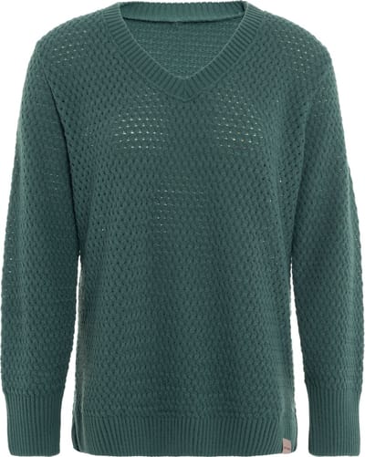 Knit Factory Ilse Gebreide V-hals Trui Gebreide Dames Trui - Grof gebreid - Trui dames winter - Pullover dames - lange mouw - Wintertrui - Damestrui - Boothals - Laurel - 36/38