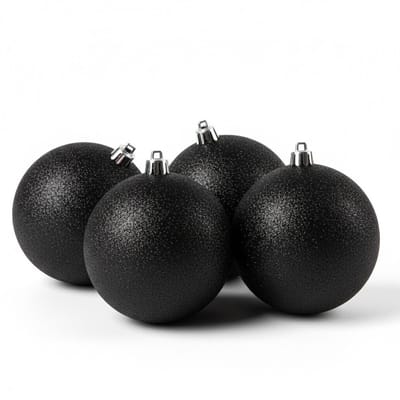 4x Zwarte kunststof kerstballen 10 cm - Glitter - Onbreekbare plastic kerstballen - Kerstboomversiering zwart