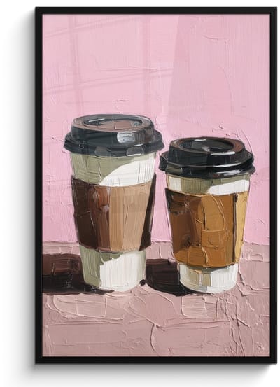 Poster in lijst - Fotolijst 80x120 cm - Posters - Koffiebekers - Deksel - Verf - Textuur - Posterlijst zwart - Decoratie - Wanddecoratie woonkamer - Muurdecoratie slaapkamer