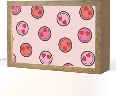 Nachtlampje 30x20 cm - Kinder lampje - Smileys - Hartjes - Roze - Tafellamp kinderkamer - Slaapkamer lamp - Bedlamp kinderen - Kinderlampje stopcontact - Wandlamp babykamer - Nachtlampjes
