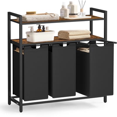 NordHaus - Wassorteerder - 3 Manden - 120L Capaciteit - Met Schap -Zwart Bruin