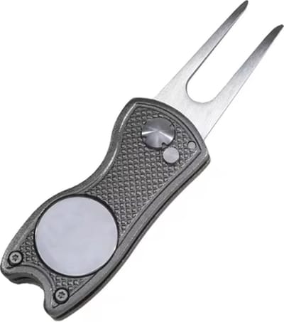 Scoby - Golf Pitchfork - Baanreparatie - Golf Tool - Accessoire - Green Marker - Divot Repair Tool - Uitklapbaar - Zilver