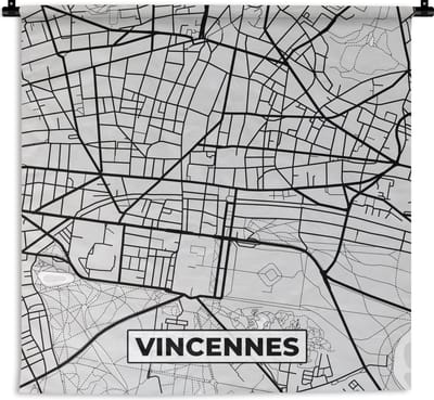 Wandkleed - Wanddoek - Kaart – Stadskaart – Vincennes - Plattegrond – Frankrijk - 180x180 cm - Wandtapijt
