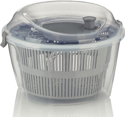 Famanu – Salad spinner met deksel 24 -5 cm - links- en rechtsdraaiend - kunststof zeef voor slacentrifuge of vergiet voor groenten en fruit - grijs