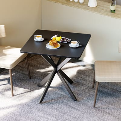 MODENUIT Bijzettafel - Vierkant Met X-Frame - Voor Woonkamer En Kantoor - Metaal En Hout - Zwart - 80x80x75 Cm